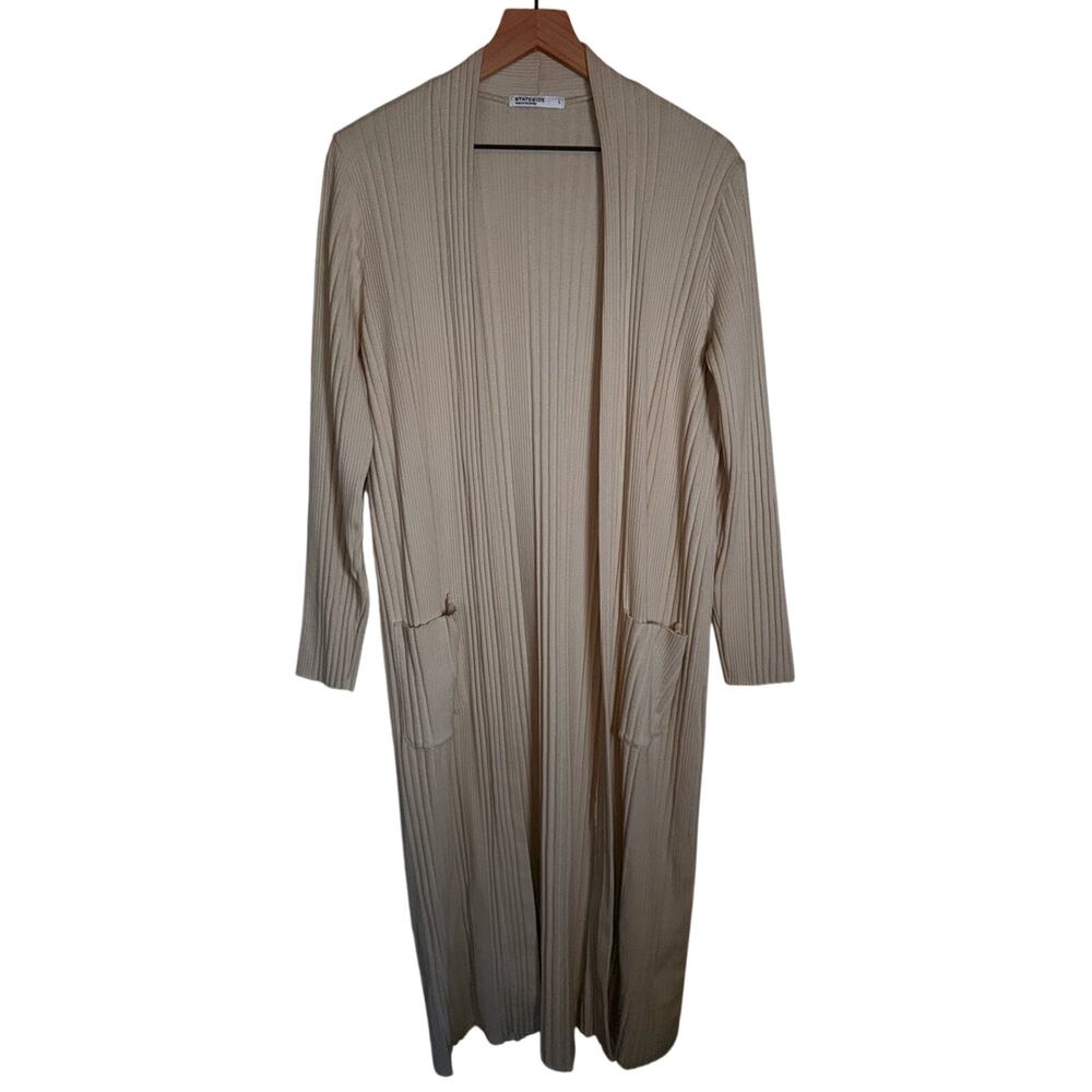 STATESIDE Ribbed Knit open front long line quiet luxury coastal cardigan L